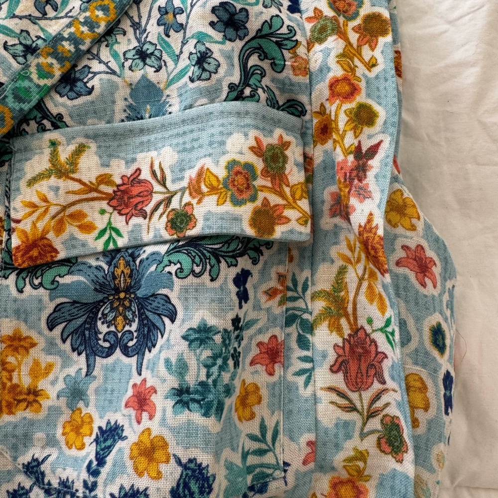 Ranna Gill Floral Belted Sleeveless Romper in Aqua Blue, Yellow & Green - Picture 9 of 14